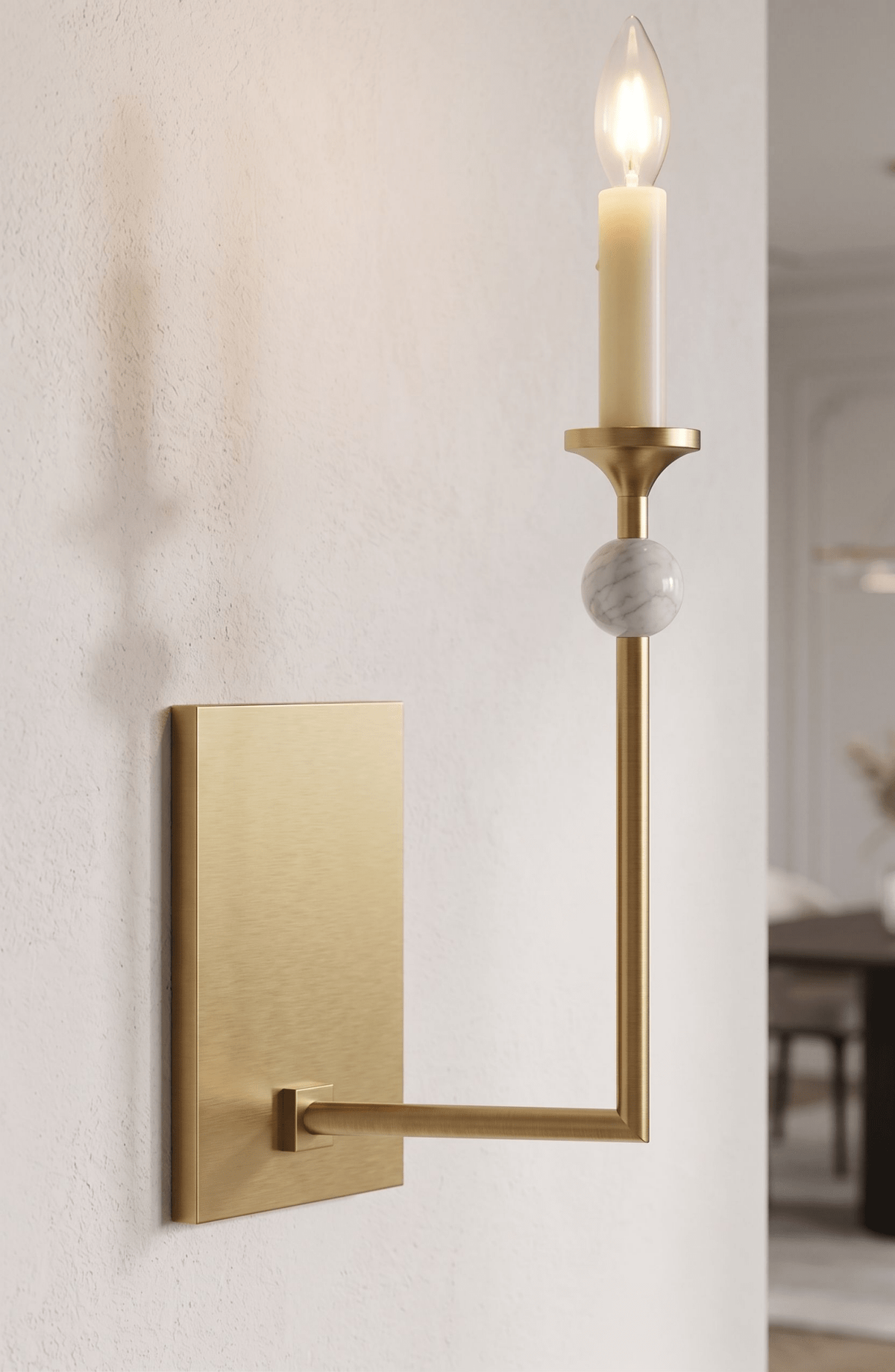Wall Light in Metal with Marble Spheres, Candle-Style Sconce