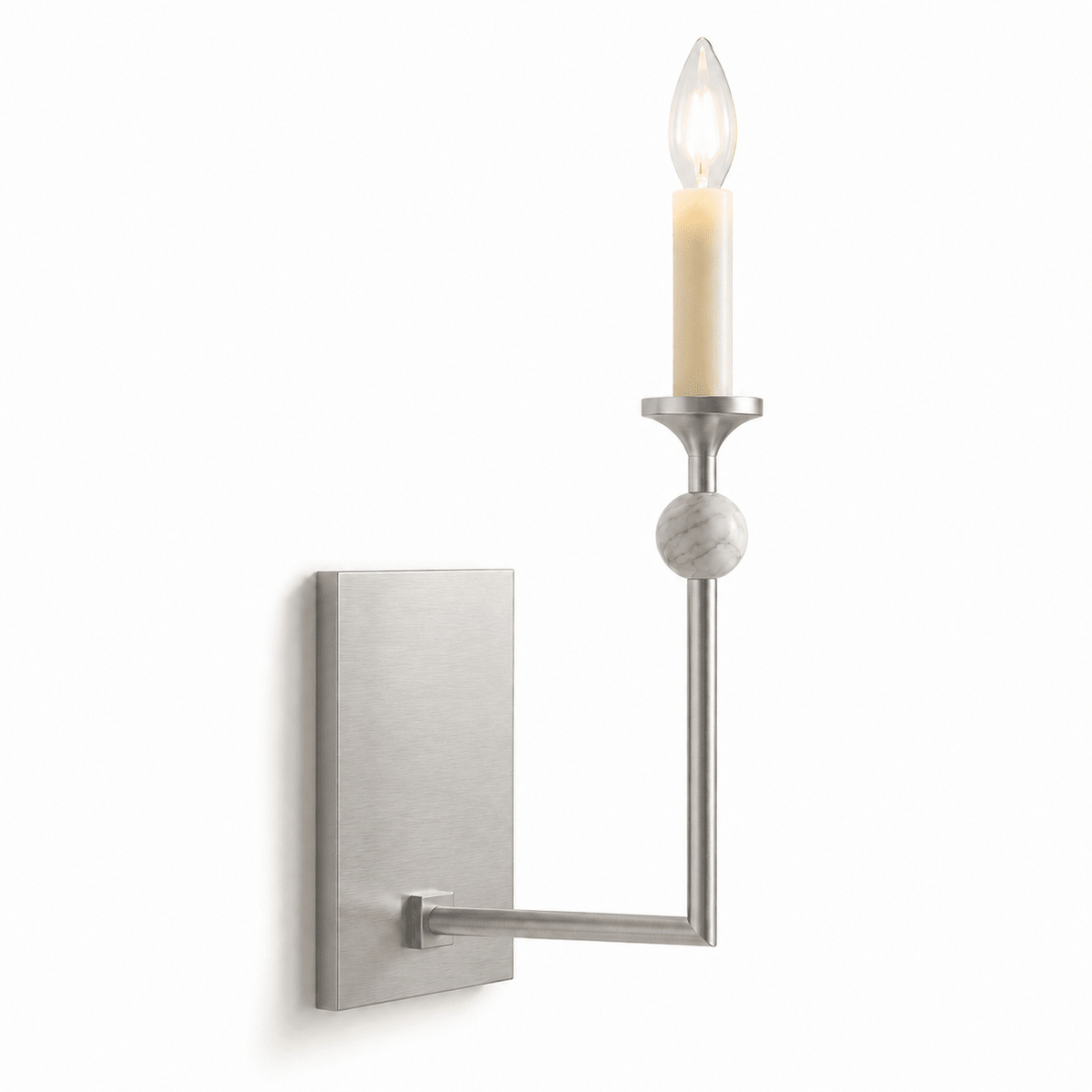 Wall Light in Metal with Marble Spheres, Candle-Style Sconce