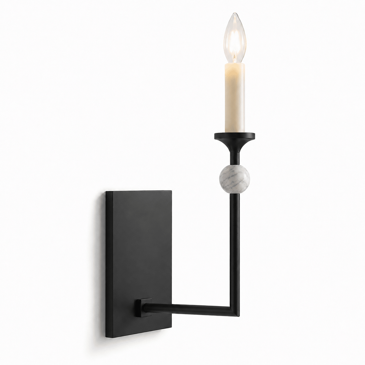 Wall Light in Metal with Marble Spheres, Candle-Style Sconce