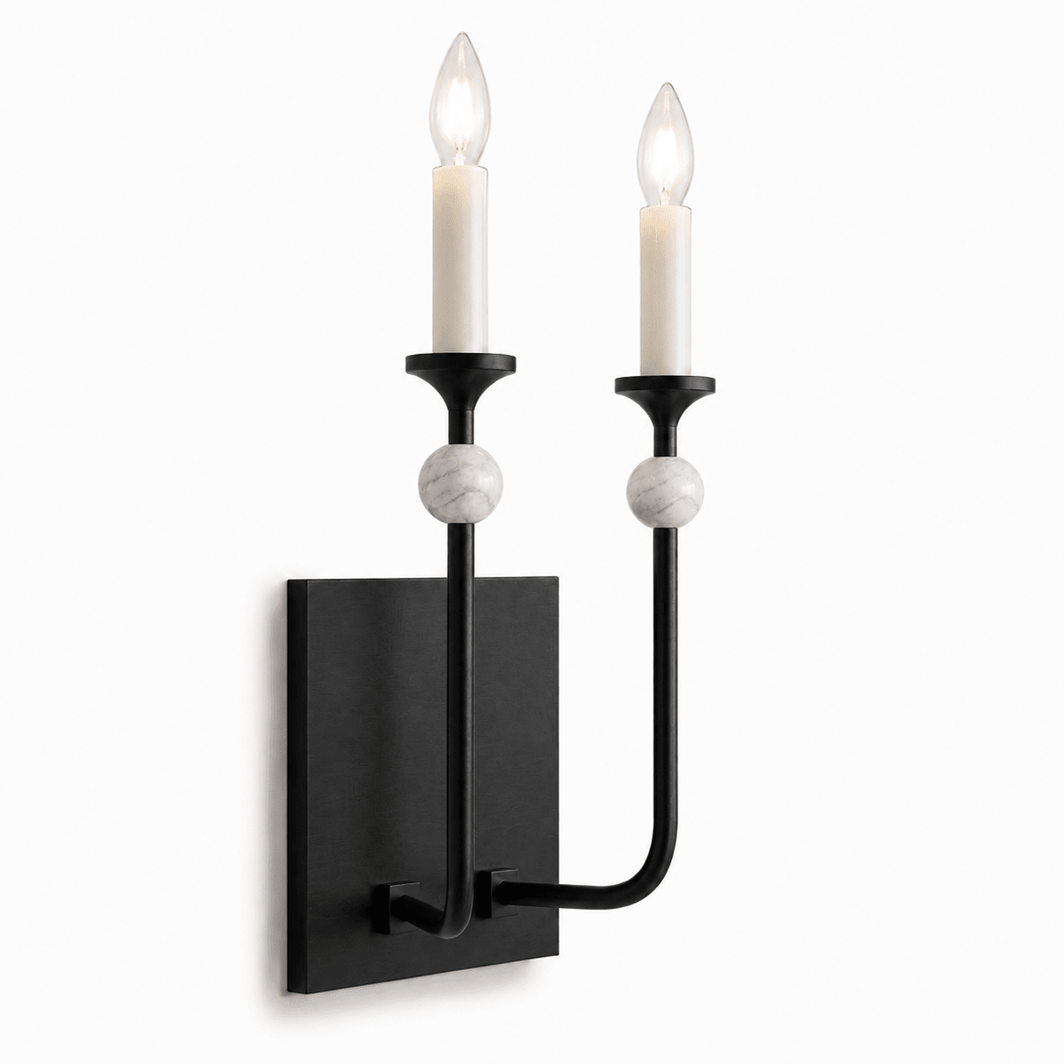 Wall Light in Metal with Marble Spheres, Candle-Style Sconce