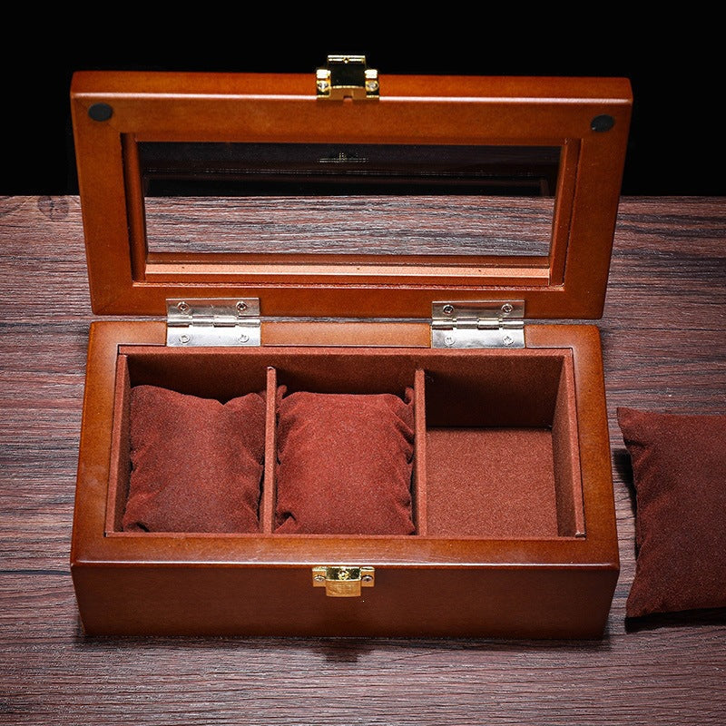 Watch Box in Lacquered Solid Wood with Glass Lid and Velvet Padding
