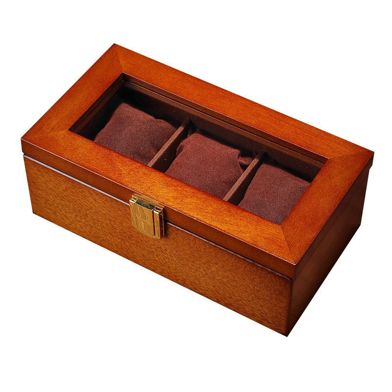 Watch Box in Lacquered Solid Wood with Glass Lid and Velvet Padding