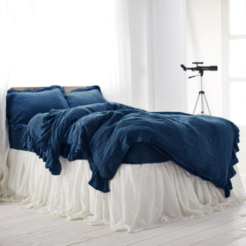 Washed Linen Quilt Cover with Ruffled Edge