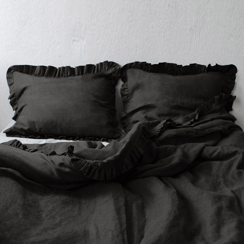 Washed Linen Quilt Cover with Ruffled Edge