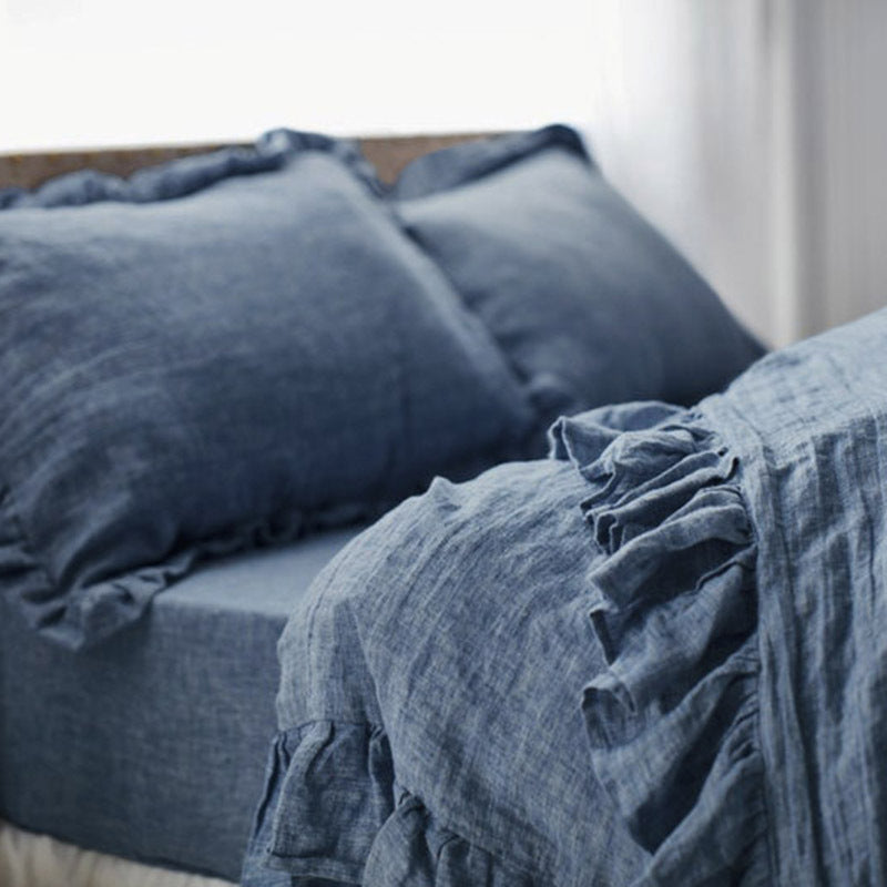 Washed Linen Quilt Cover with Ruffled Edge