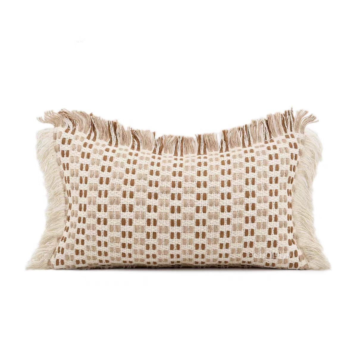 Coarsely Woven Textured Lumbar Cushion with Fringing