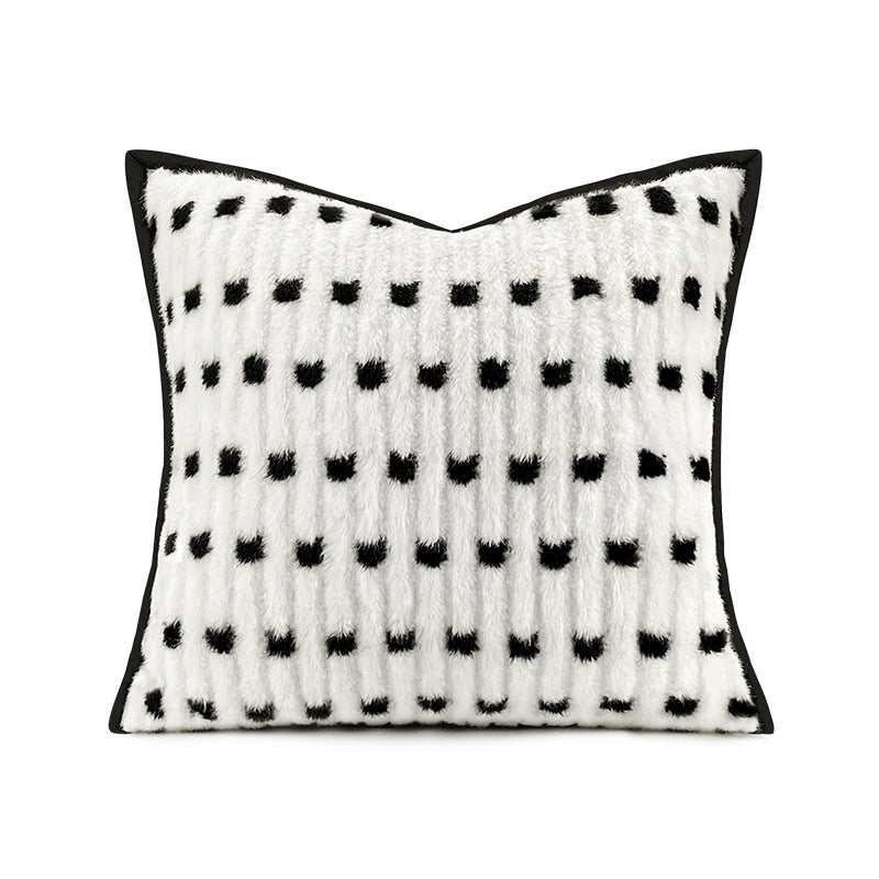 Fluffy Plush Cushion with Polka Dots and Velvet Piping, Sofa Cushion