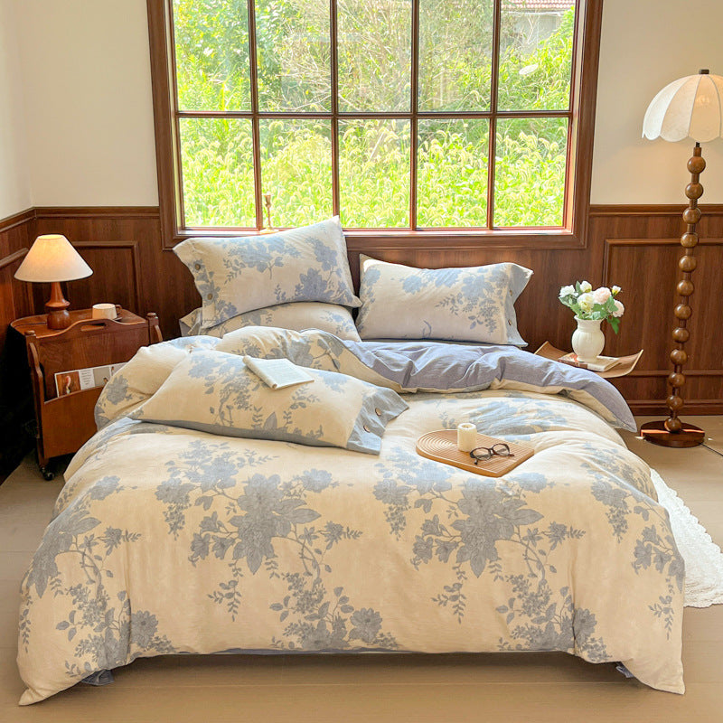 Floral Bedding Set in Washed Cotton-Linen, Country Style