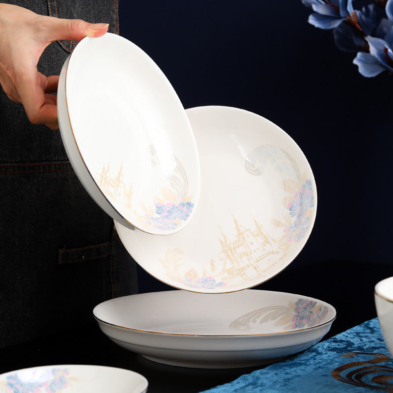 Bone China Dinner Service with Gold Rim and Floral Decoration