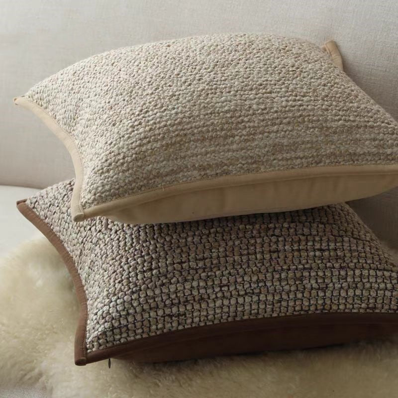 Bouclé Textured Cushion with Velour Piping, Living Room Sofa Cushion