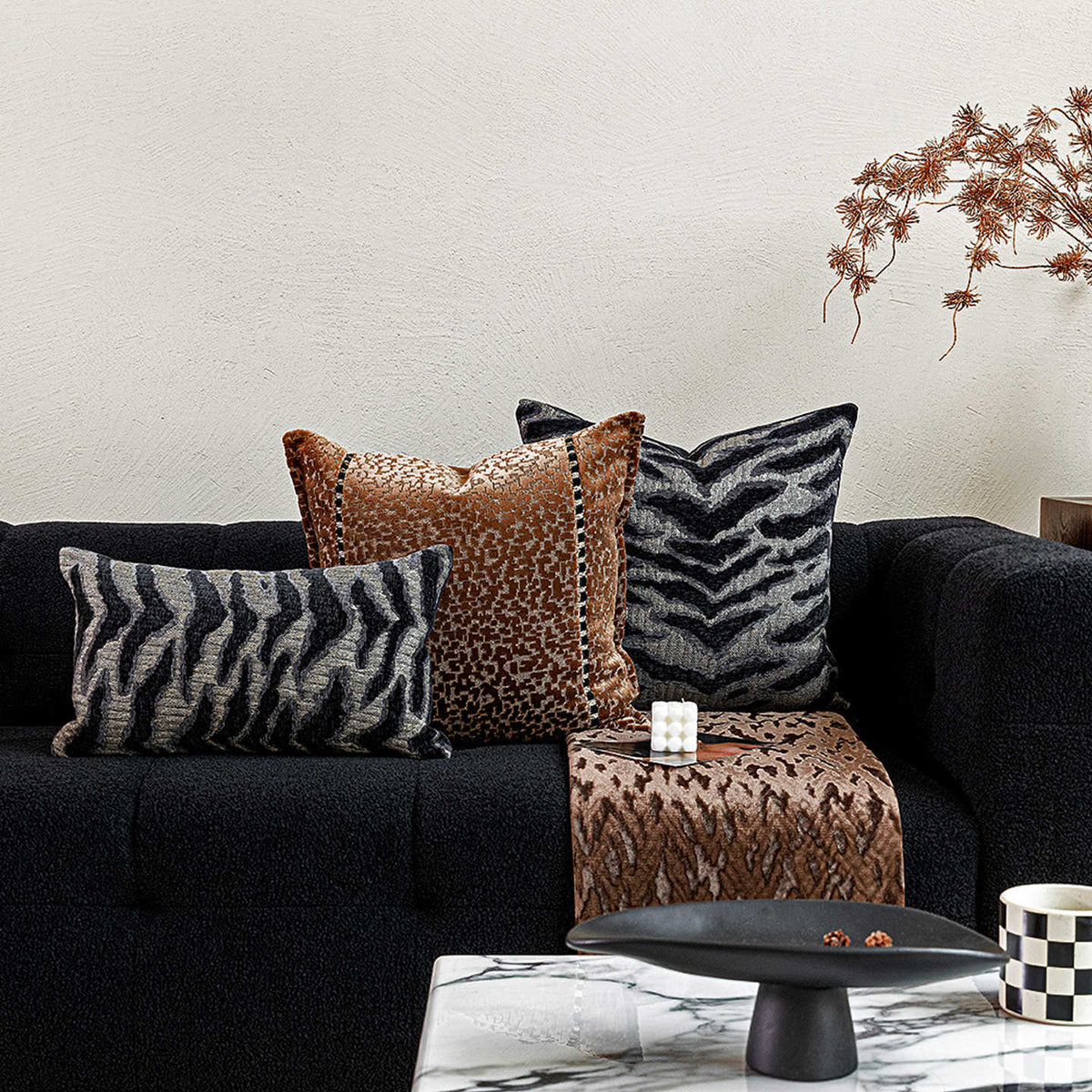Jacquard Velour Decorative Cushion with Wild Cat Pattern