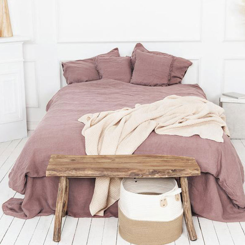 Pure Linen Bedding Set with Washed Texture, Country-Style Bedroom
