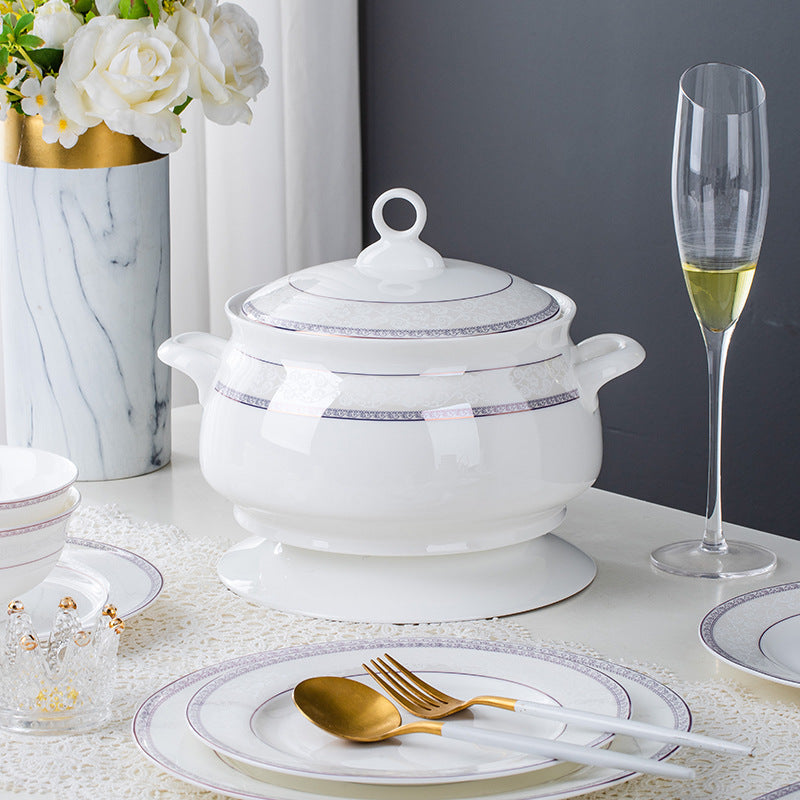 Bone China Dinner Set with Lavender Decorative Border