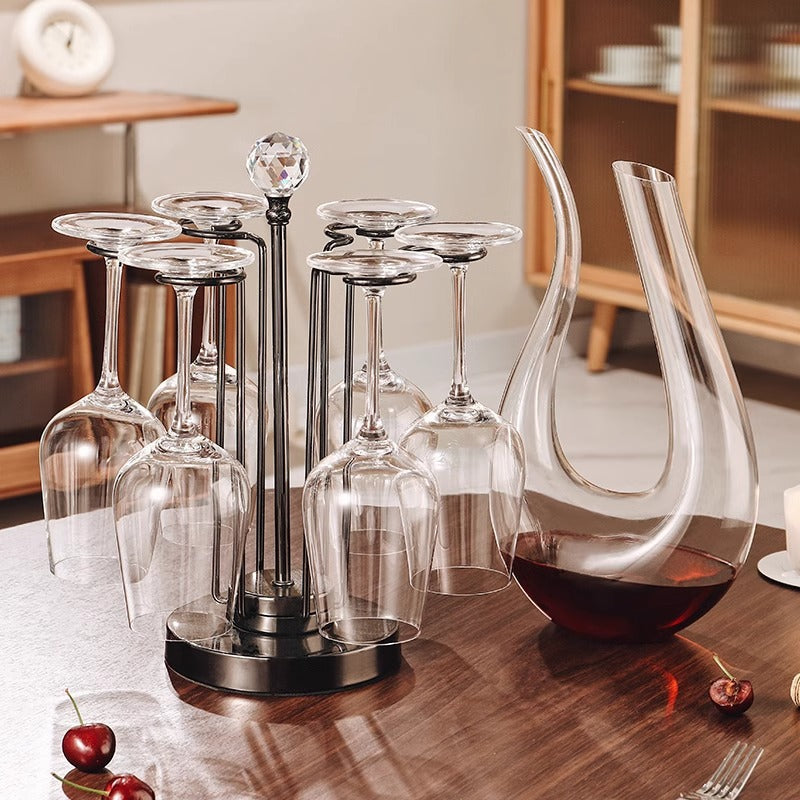 Crystal Wine Glass with Decanter and Metal Glass Holder, Wine Service