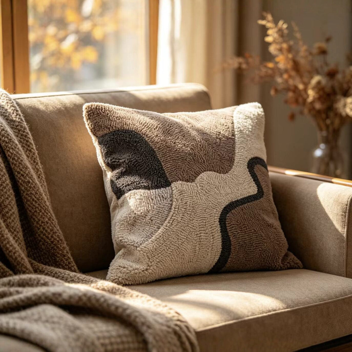 Chenille Decorative Cushion with Abstract Pattern