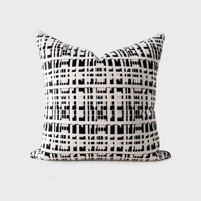 Textured Jacquard Decorative Cushion with Grid Pattern