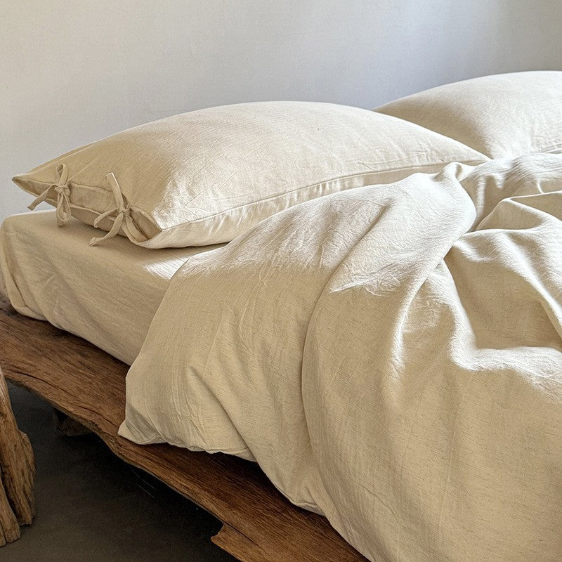 Cotton and Linen Bedding Set with Ties, Natural Bedding