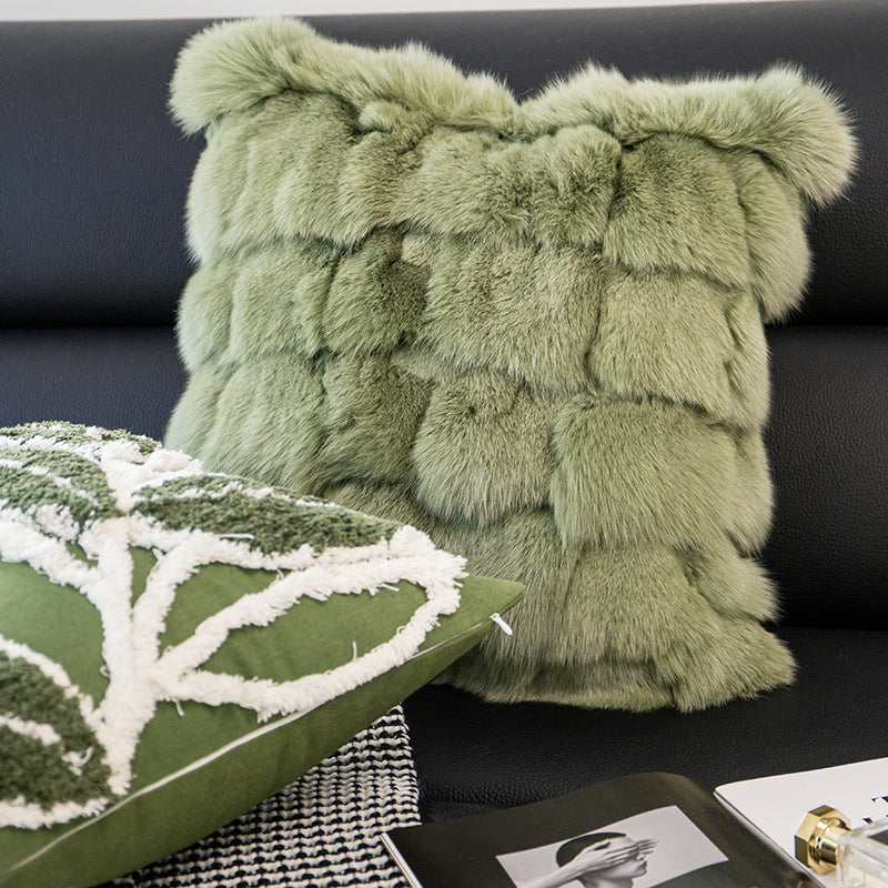 Genuine Fox Fur Decorative Cushion in Patchwork Style
