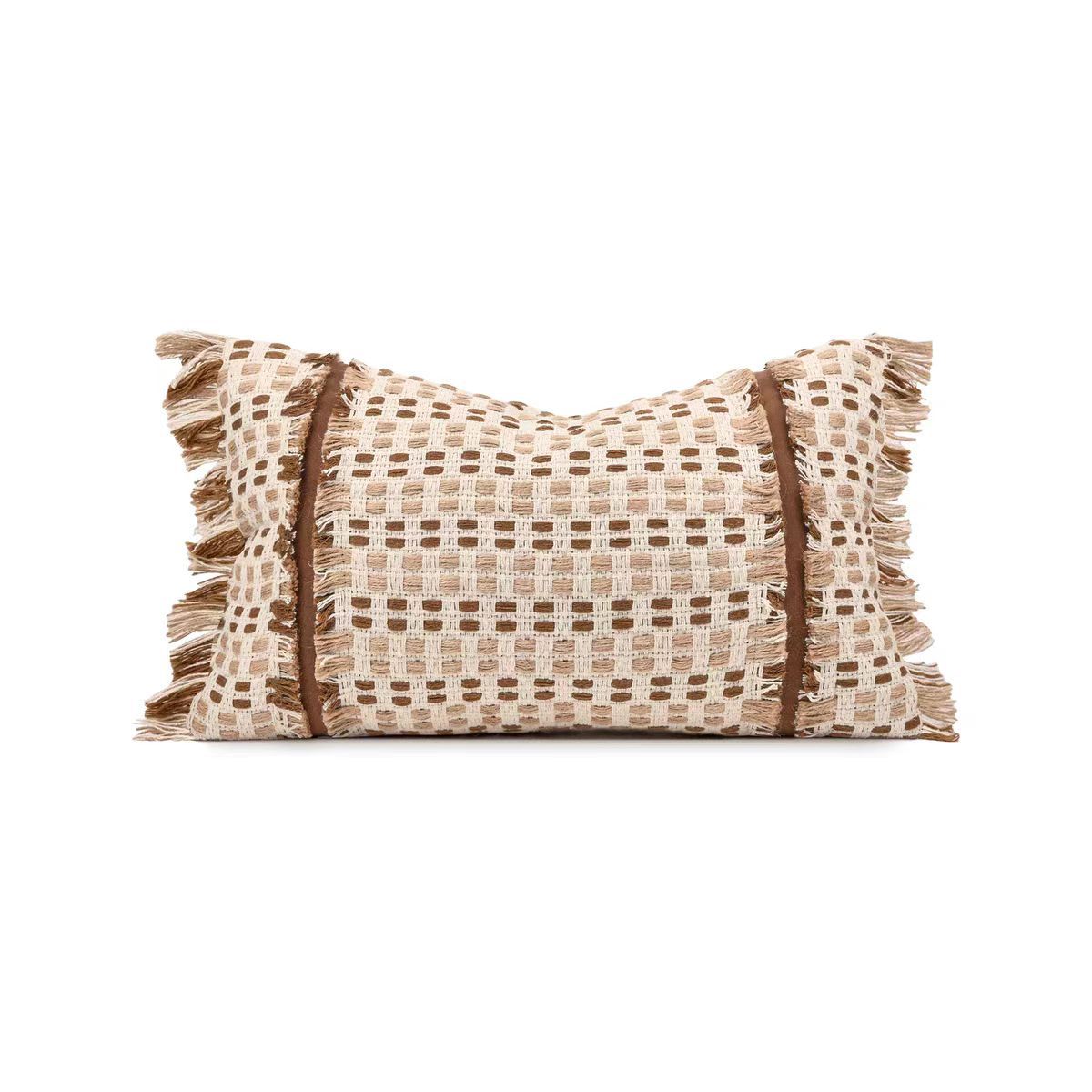 Coarsely Woven Textured Lumbar Cushion with Fringing