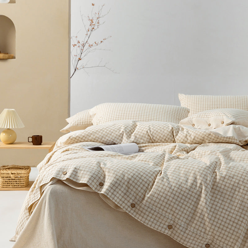 Cotton and Linen Duvet Cover with Check Pattern, Bedroom Bedding