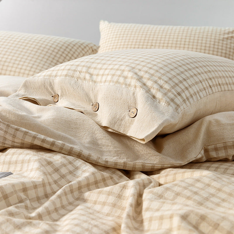 Cotton and Linen Duvet Cover with Check Pattern, Bedroom Bedding