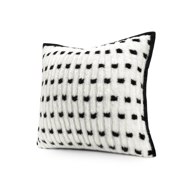 Fluffy Plush Cushion with Polka Dots and Velvet Piping, Sofa Cushion