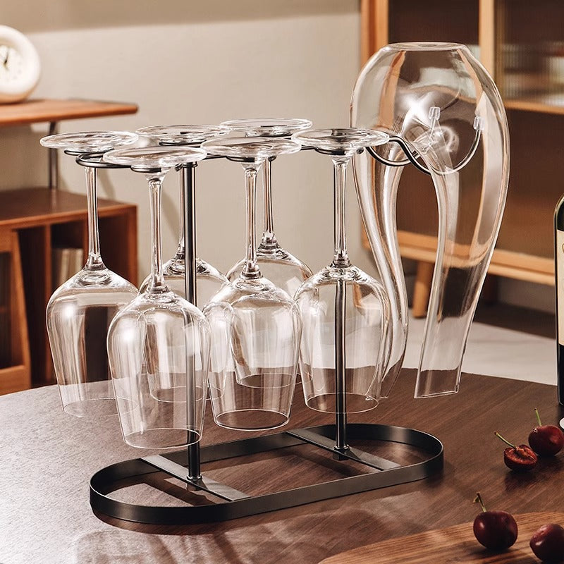 Crystal Wine Glass with Decanter and Metal Glass Holder, Wine Service