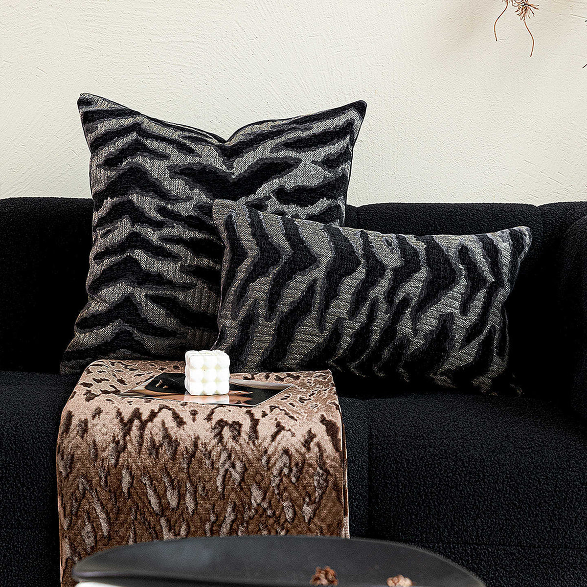 Jacquard Velour Decorative Cushion with Wild Cat Pattern