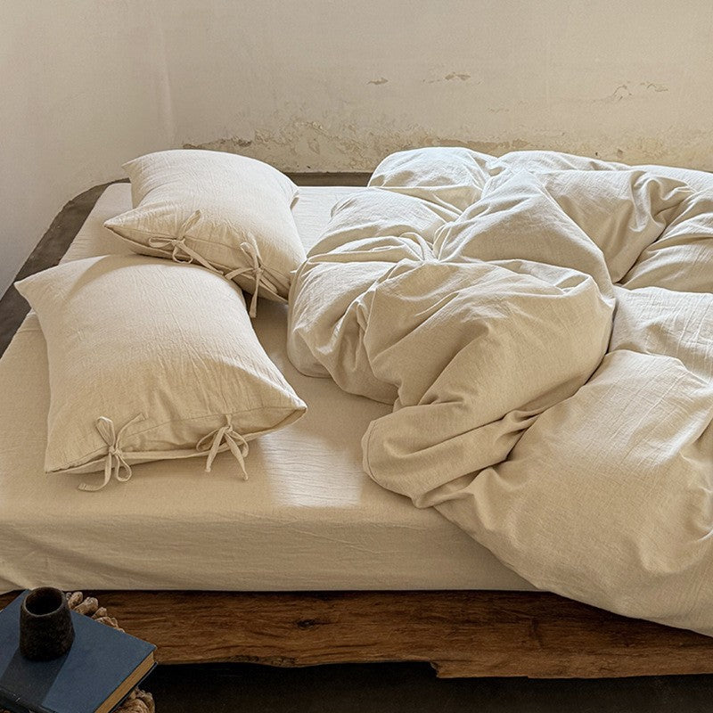 Cotton and Linen Bedding Set with Ties, Natural Bedding