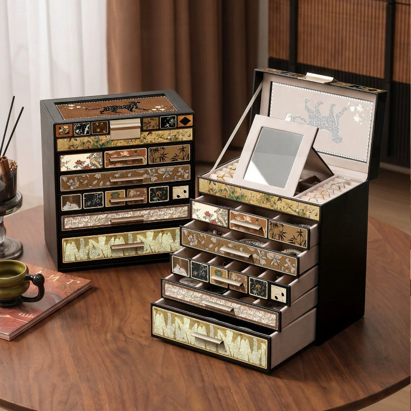Jewellery Cabinet with Six Drawers and Mirrored Lift-Up Lid