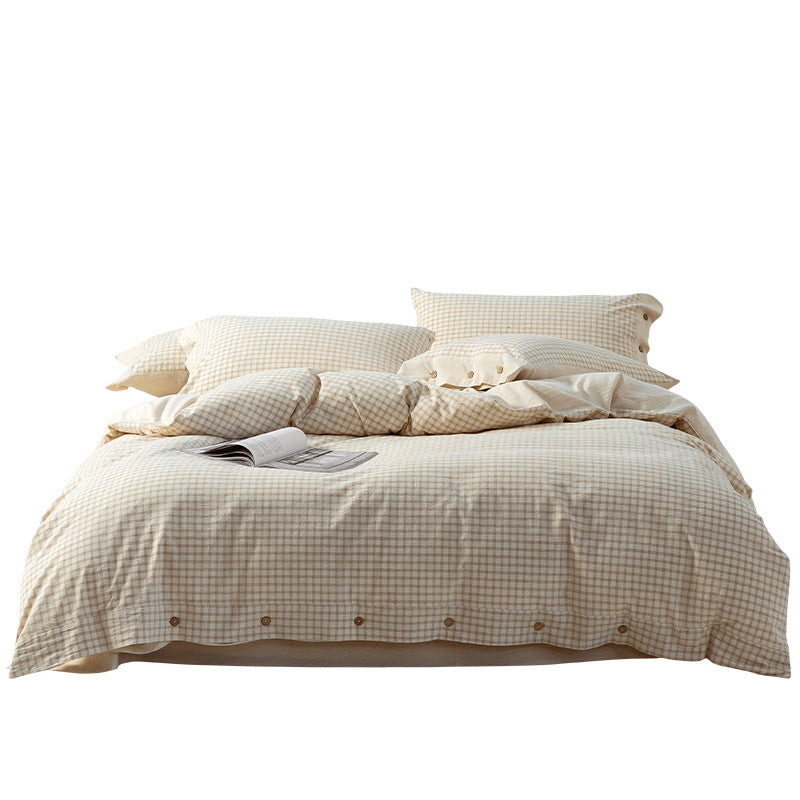 Cotton and Linen Duvet Cover with Check Pattern, Bedroom Bedding