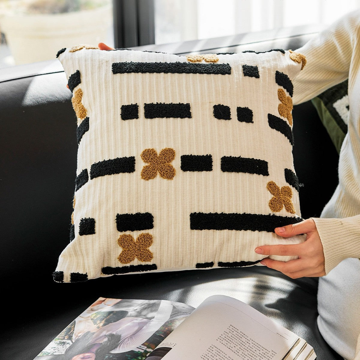 Chenille Decorative Cushion with Tufted Pattern