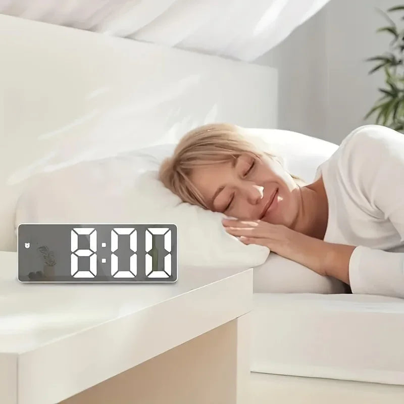 Alarm Clock with Mirror Front, Digital LED Display and Temperature
