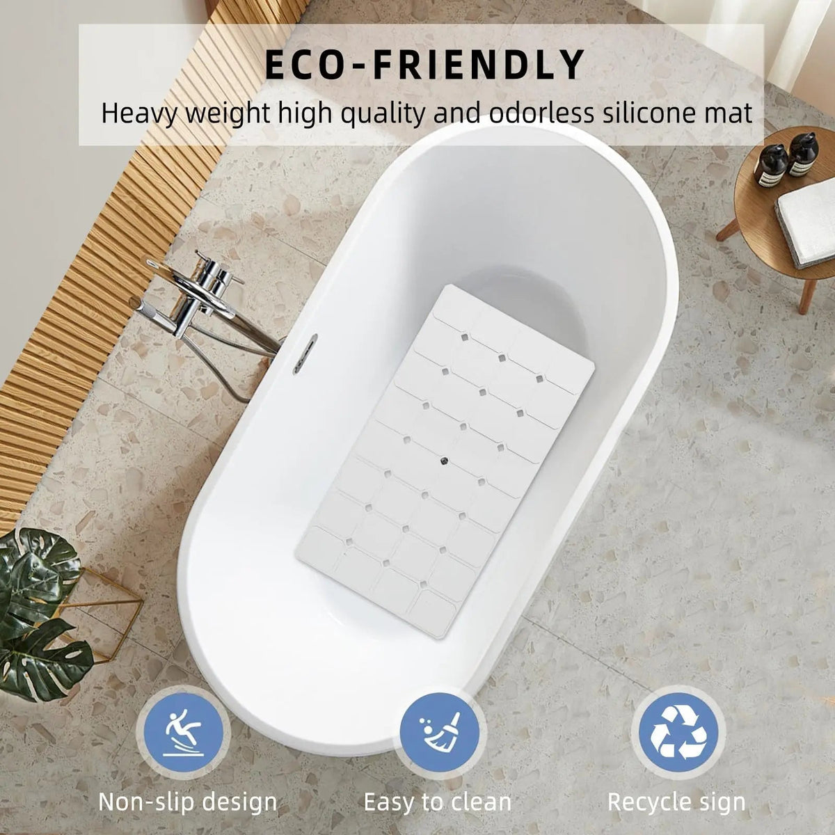 Bath Mat in Silicone, Non-Slip and Foldable with Suction Cups