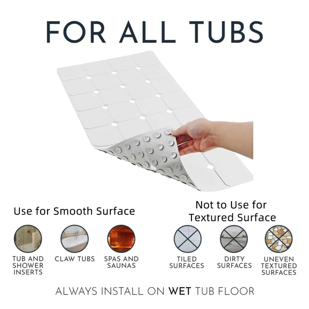Bath Mat in Silicone, Non-Slip and Foldable with Suction Cups