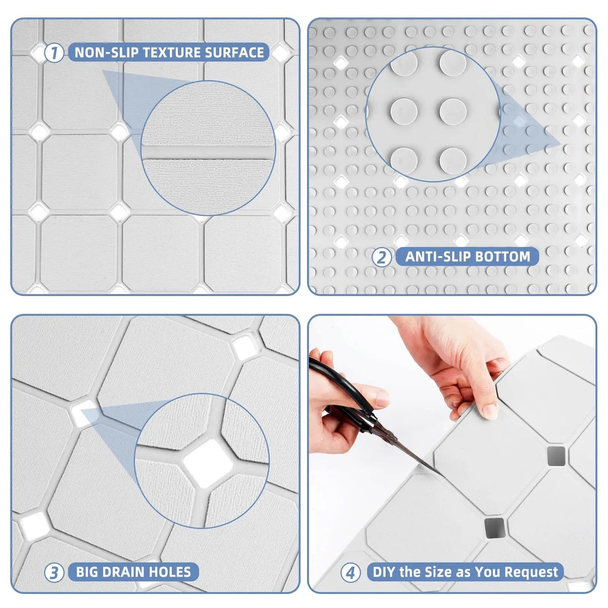 Bath Mat in Silicone, Non-Slip and Foldable with Suction Cups