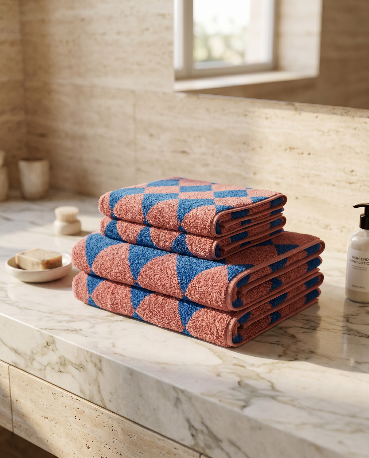 Bath Towel in Combed Cotton, Absorbent Diamond Jacquard