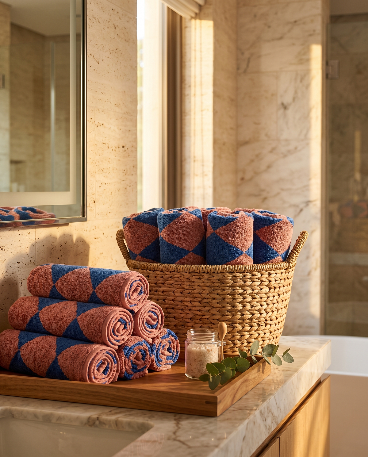 Bath Towel in Combed Cotton, Absorbent Diamond Jacquard