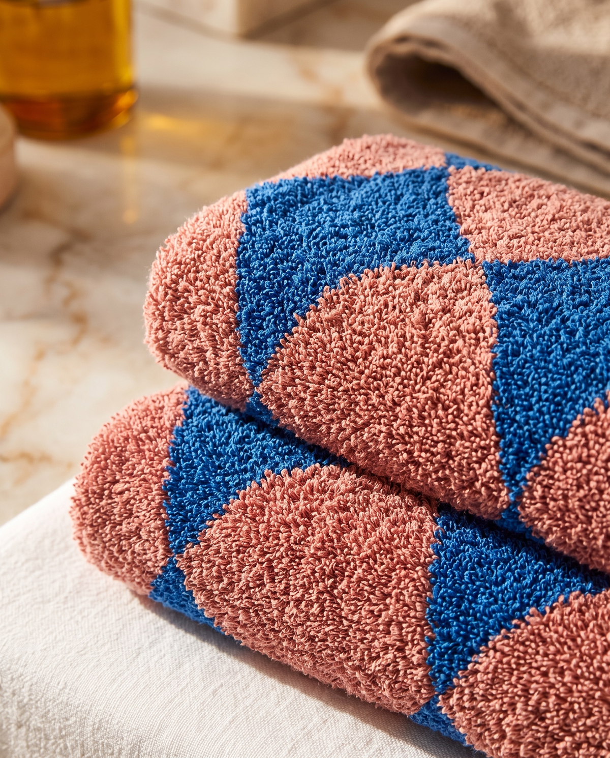 Bath Towel in Combed Cotton, Absorbent Diamond Jacquard