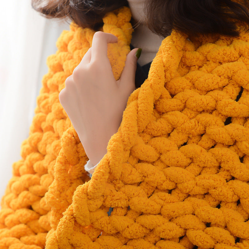 Blanket in Soft Chenille, Handmade Rectangular Chunky Knit