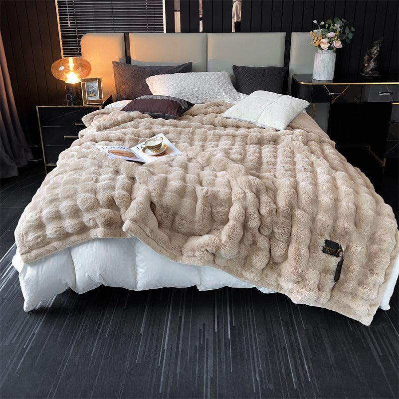 Blanket in Soft Faux Fur with Raised Wave Texture, Sofa Throw