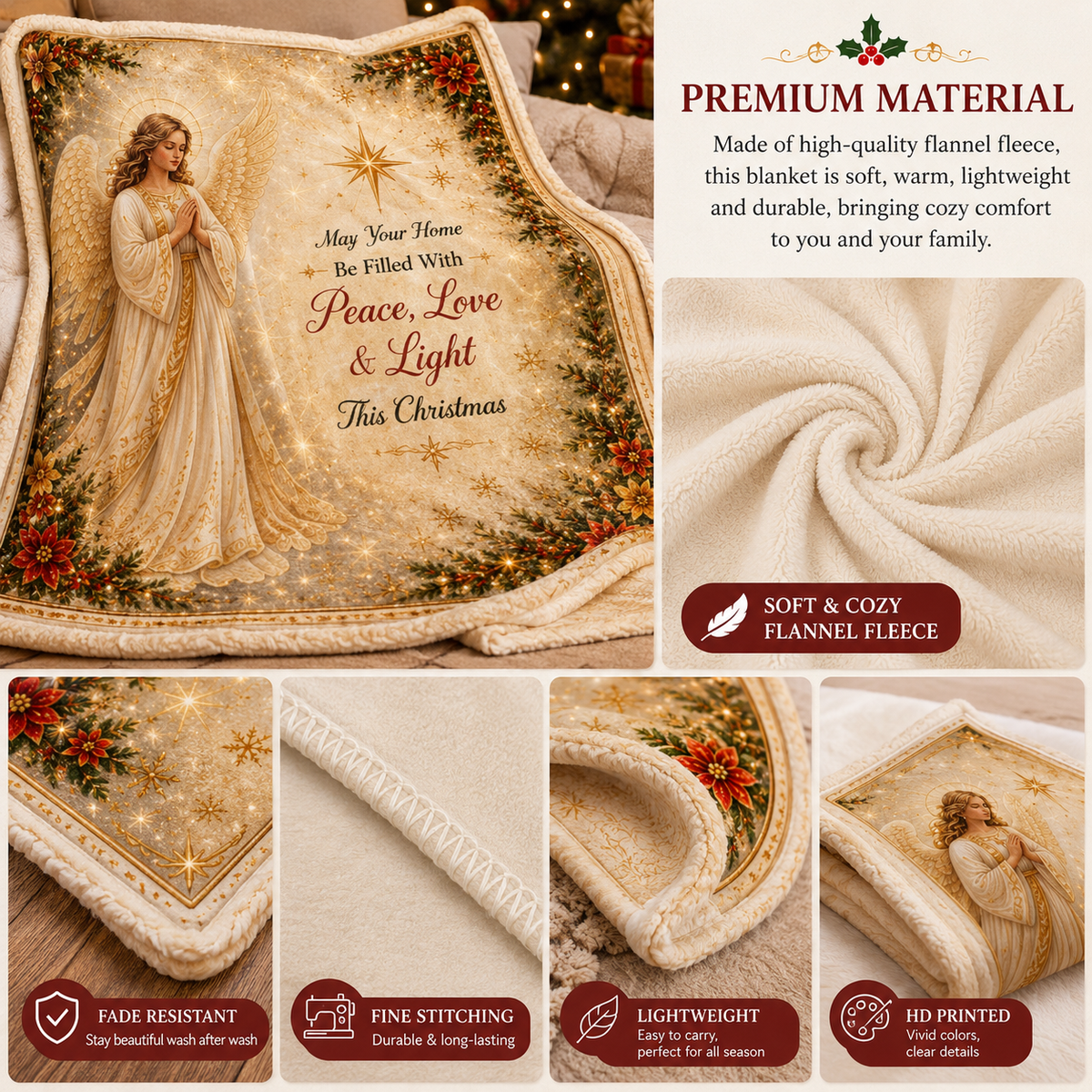 Blanket in Soft Flannel Fleece with Christmas Prints, Lightweight Throw
