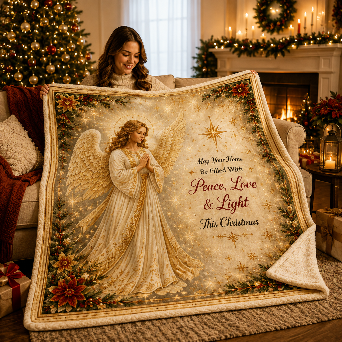 Blanket in Soft Flannel Fleece with Christmas Prints, Lightweight Throw