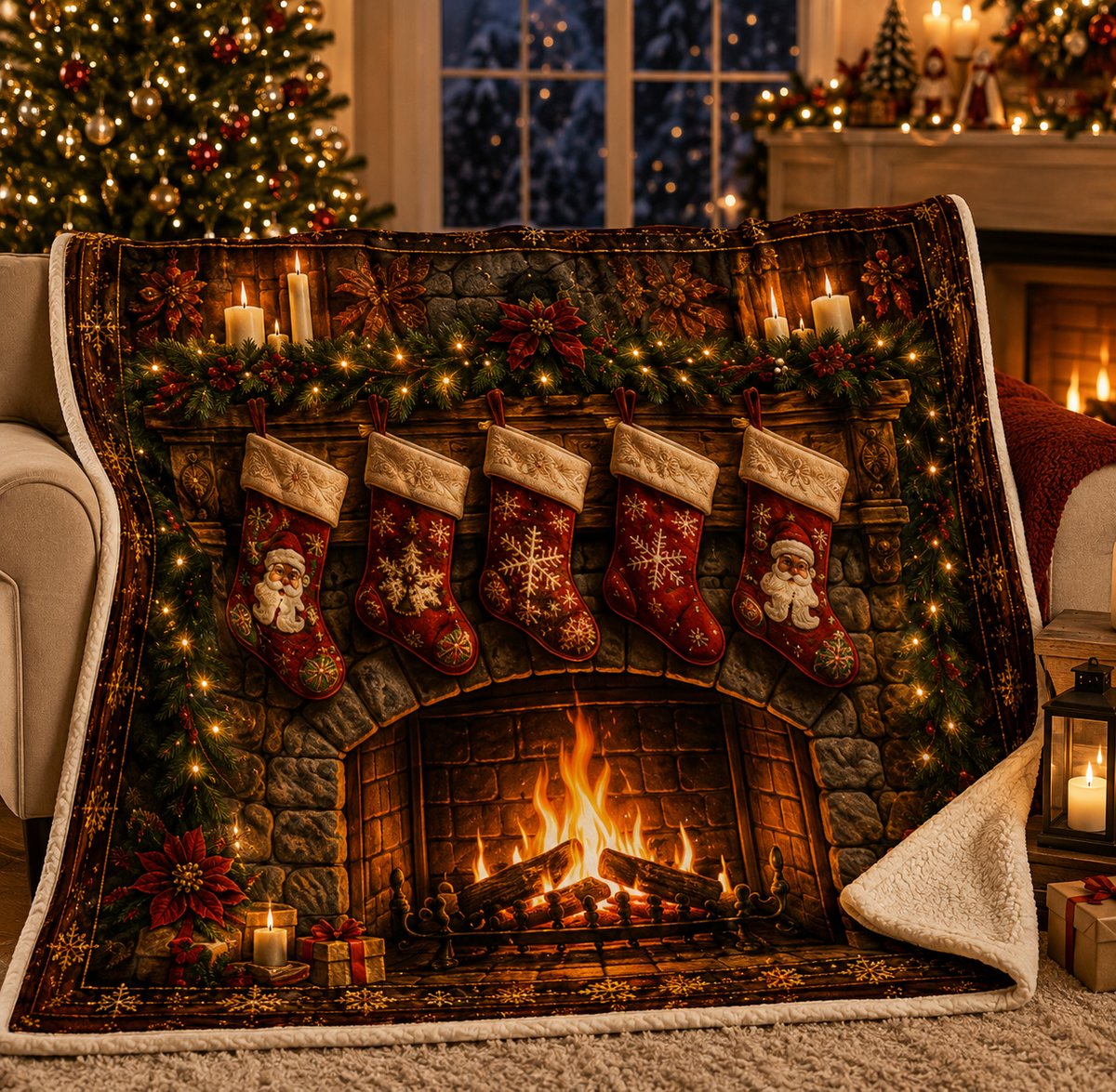 Blanket in Soft Flannel Fleece with Christmas Prints, Lightweight Throw