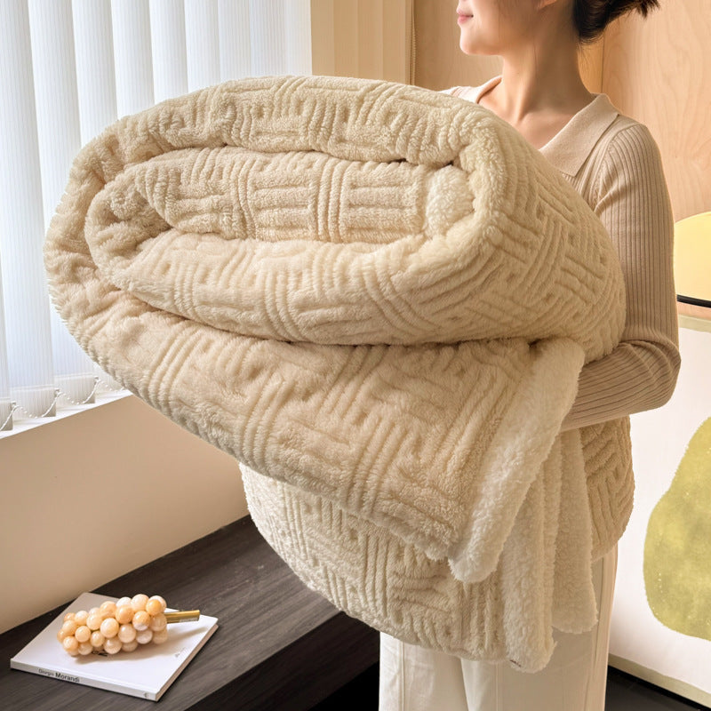 Blanket in Teddy Fleece with Embossed Basketweave Pattern, Plush Throw