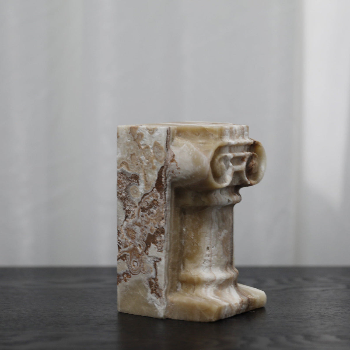 Bookends in Solid Banded Onyx Marble with Ionic Column Capitals