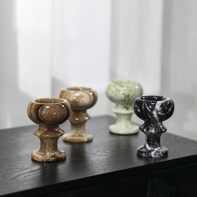 Candle Holder in Solid Polished Onyx Marble, Goblet Shape