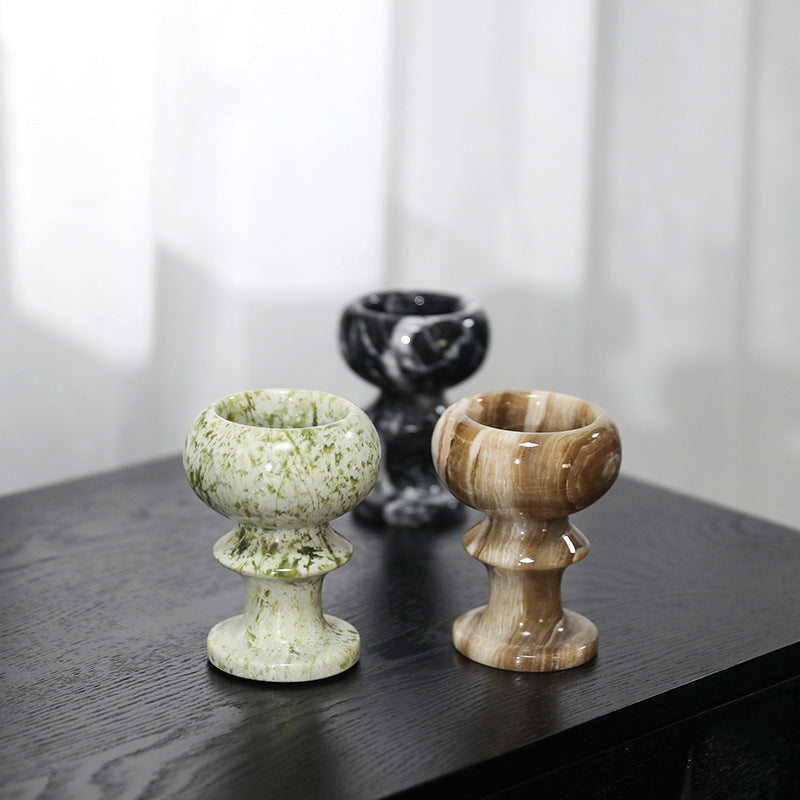 Candle Holder in Solid Polished Onyx Marble, Goblet Shape