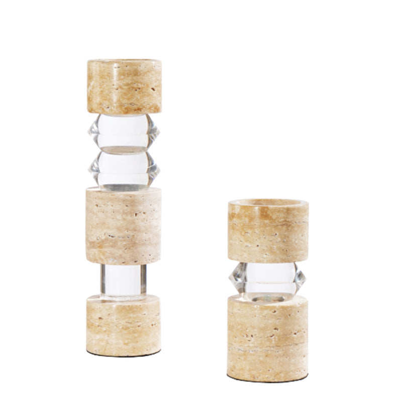 Candle Holder in Solid Travertine, Sculptural Column Design