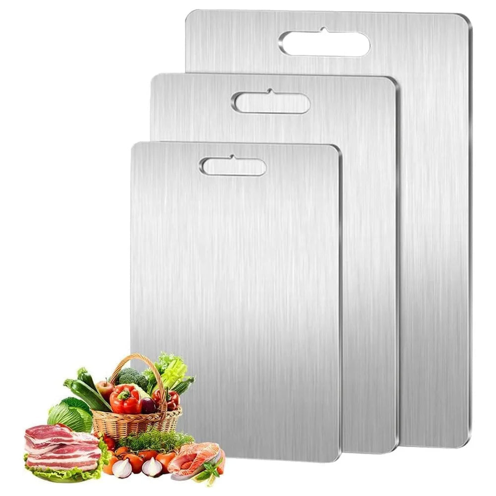 Chopping Board in Stainless Steel, Antibacterial with Grip Opening